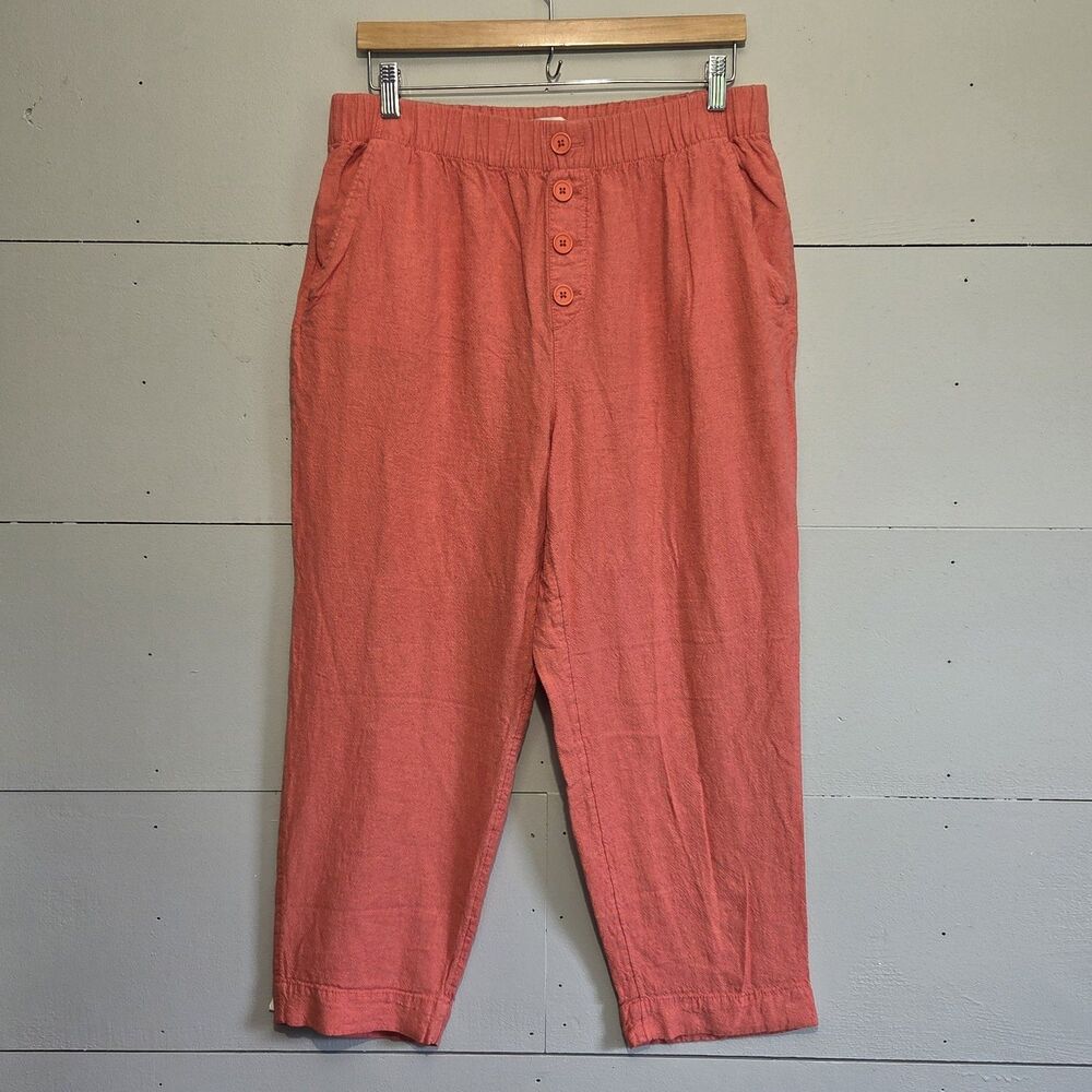 LOFT Outlet Women's Straight Pants Orange Linen Viscose Elastic Waist Size L